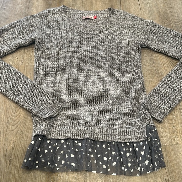 Lovely gray sweater with silver sparkles girls size 12. Pretty tulle detail. - Picture 3 of 4